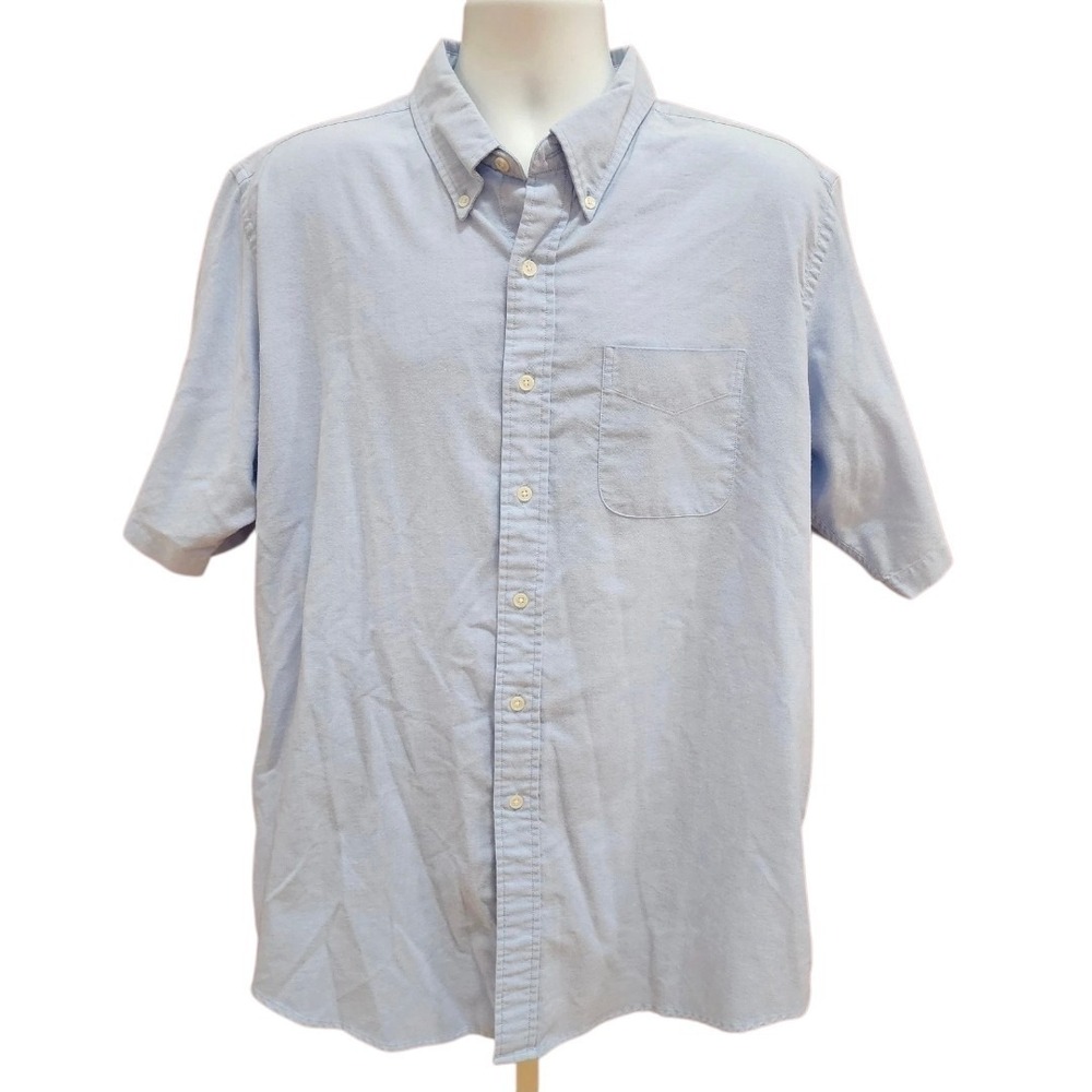 Vintage L.L. Bean Oxford Shirt Men's 18 Blue Short Sleeve Button Front USA Class